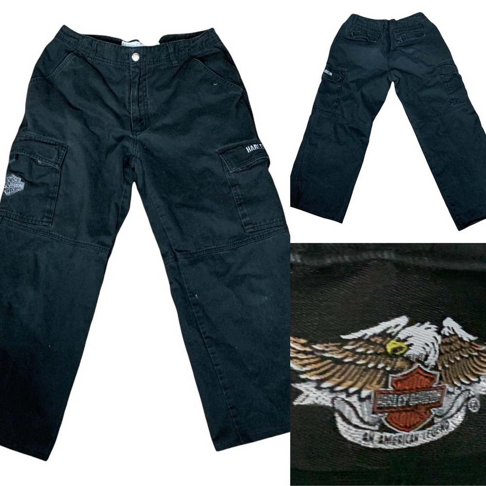 Harley Davidson Cargo Pocket Heavy Denim Jeans Motorcycle Jeans in Black 32/33